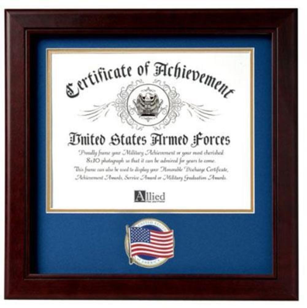 Flag Connections US American Flag Certificate of Achievement Picture in a mahogany frame with a U.S. Flag medallion.